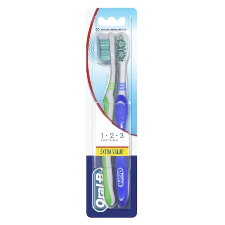 Cepillo de dientes medio 123 shiny clean - 2 uds