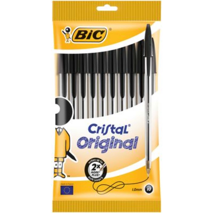 Bolígrafos Cristal Negros Bic - 10 uds