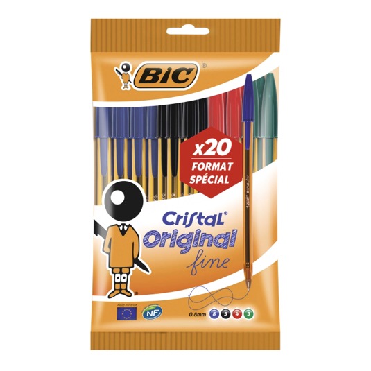 Bolígrafos Cristal Fine BIC - 20 uds