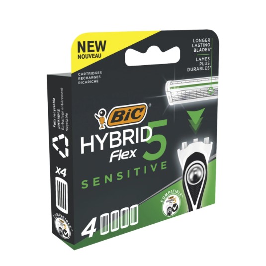 Recambios de cuchillas BIC Hybrid Flex 5 Sensitive con banda