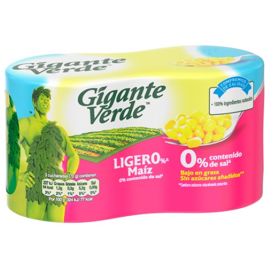 Maíz dulce ligero 0% Gigante verde - 2X160g