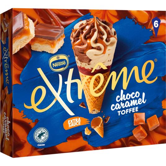 Cono de helado de caramelo y chocolate Extrême - 6 uds