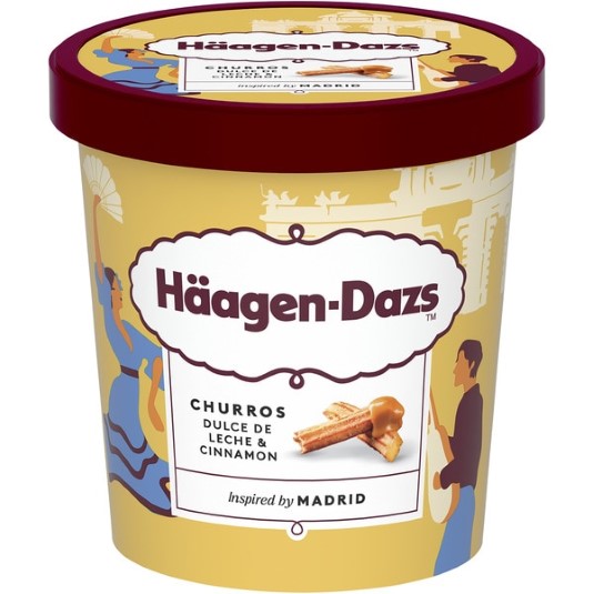 Tarrina de helado de churros y dulce de leche