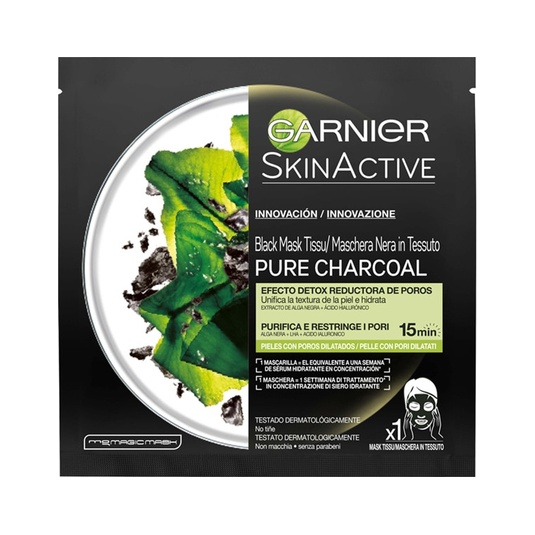 Skin Active mascarilla de tejido negro efecto detox reductor
