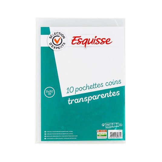 Juego de 10 bolsillos esquineros transparentes