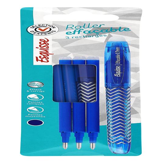 Bolígrafo azul borrable + 3 recambios