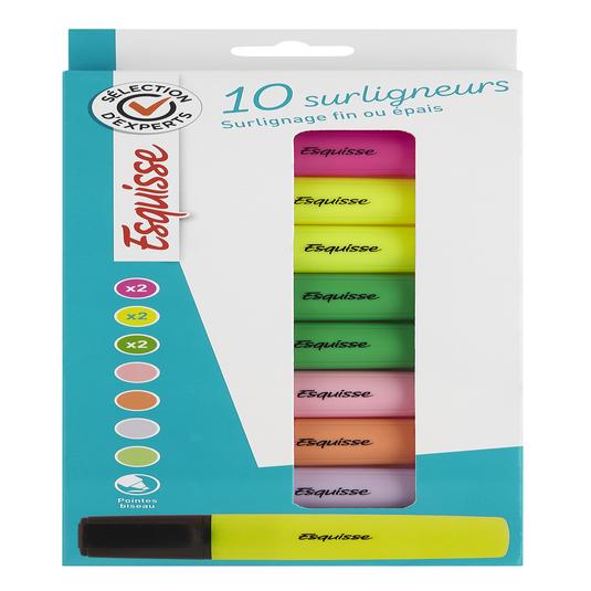 Paquete de 10 marcadores fluorescentes y pastel