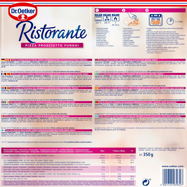 Pizza Ristorante Prosciutto Funghi Dr. Oetker - 350g