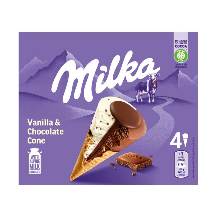 Conos de vainilla y chocolate - Milka - 4x110ml