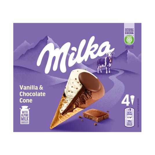 Conos de vainilla y chocolate - Milka - 4x110ml