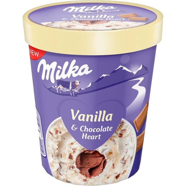 Tarrina vainilla con centro de chocolate Milka - 480ml