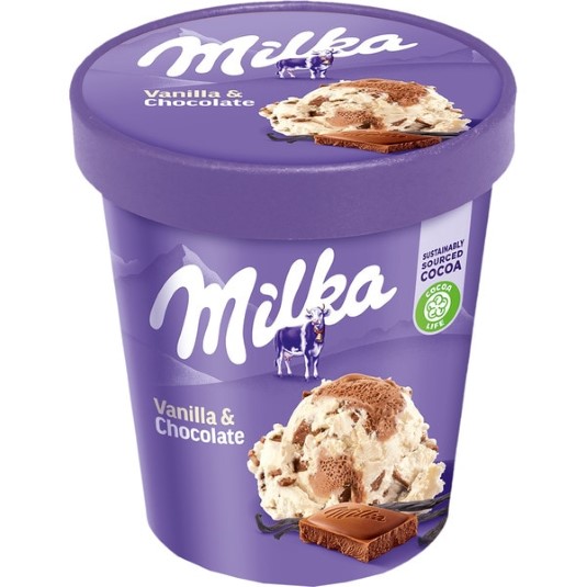 Tarrina de helado de vainilla y chocolate Milka - 297g