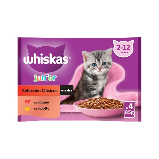Comida húmeda para gatos Whiskas Junior Selección Carne x4