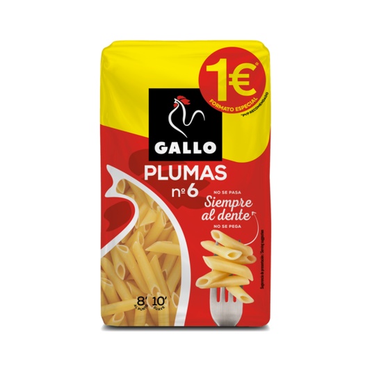 Pasta seca plumas 6 paquete 400 gr