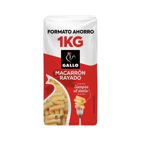Pasta seca macarrón rayado paquete 1000 gr.