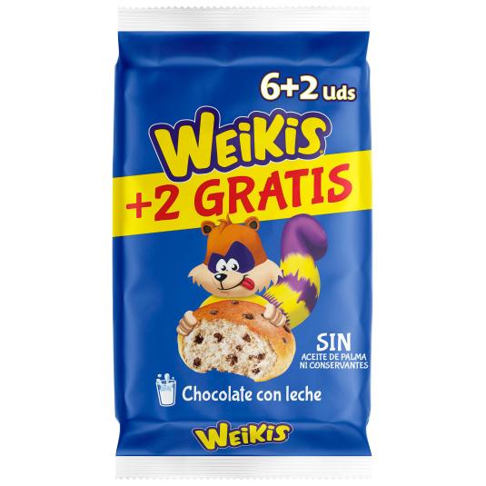 Bollos con pepitas chocolate con leche 6 uds - Weikis - 240g
