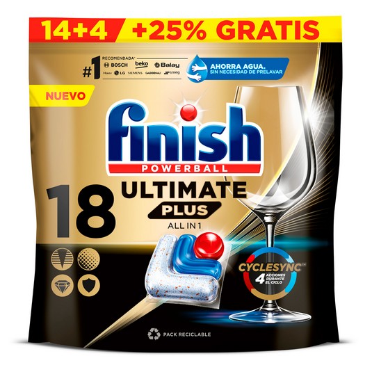 Detergente lavavajillas Ultimate Plus - Finish - 18 uds