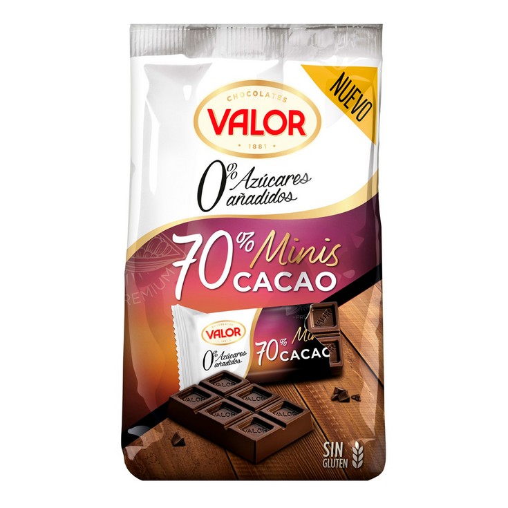 Mini tabletas de chocolate 70% sin azúcar 200g