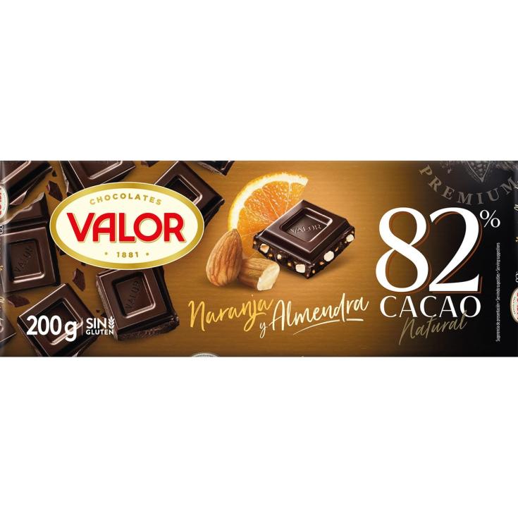 Chocolate negro 82% con almendras y naranja - Valor - 200g