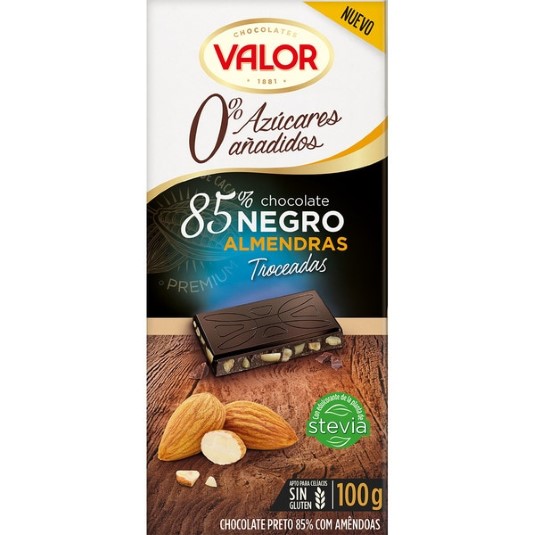 Chocolate negro 85% con almendras sin azúcar