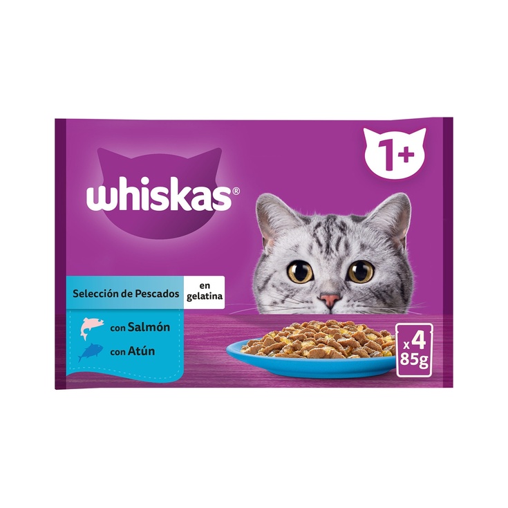 Comida húmeda en gelatina para gatos con salmón 2 sobres 85g