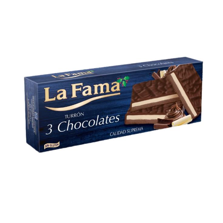 Turrón praliné tres chocolates - La Fama - 150g