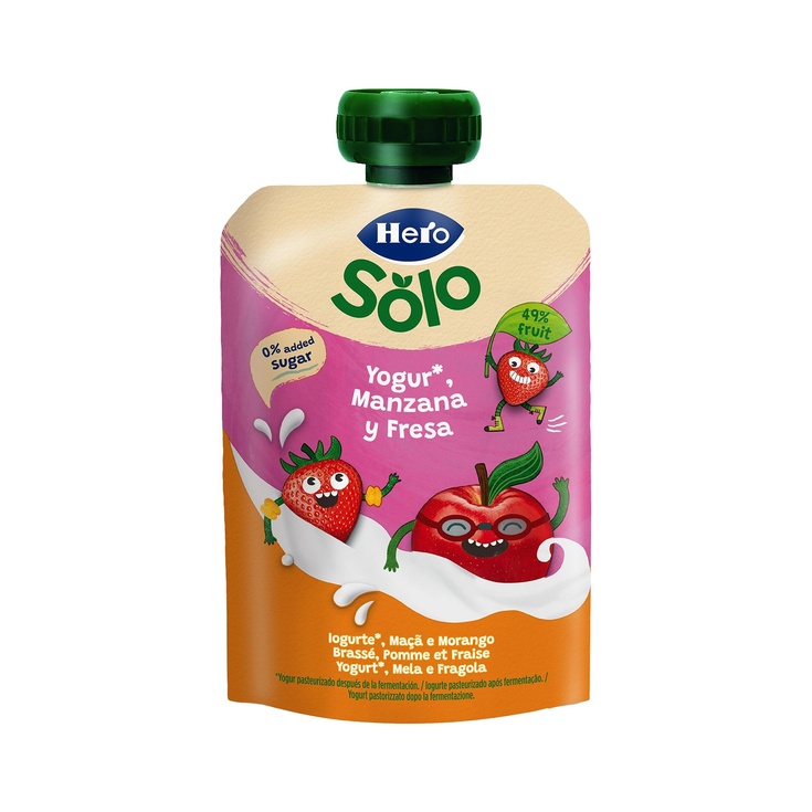 Bolsita de yogur de manzana y fresa sin gluten