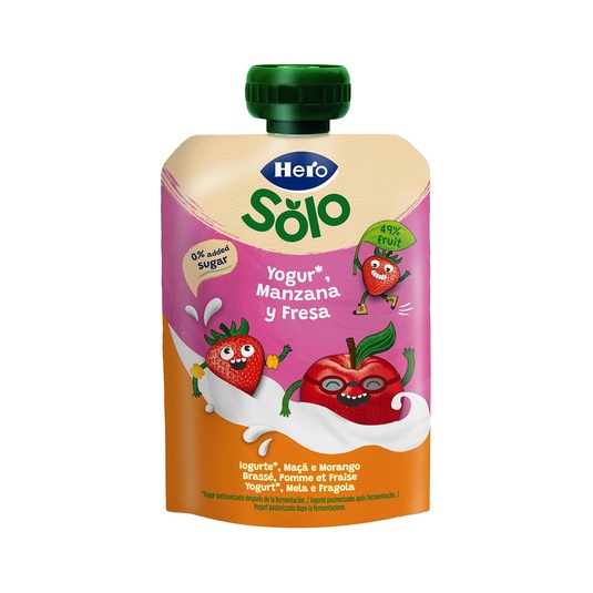 Bolsita de yogur de manzana y fresa sin gluten