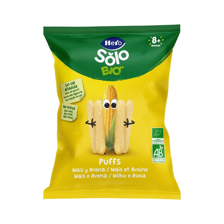 Puffs snacks de maíz y avena ecológicos desde 8 meses bolsa Puffs snacks de maíz y avena ecológicos desde 8 meses bolsa
