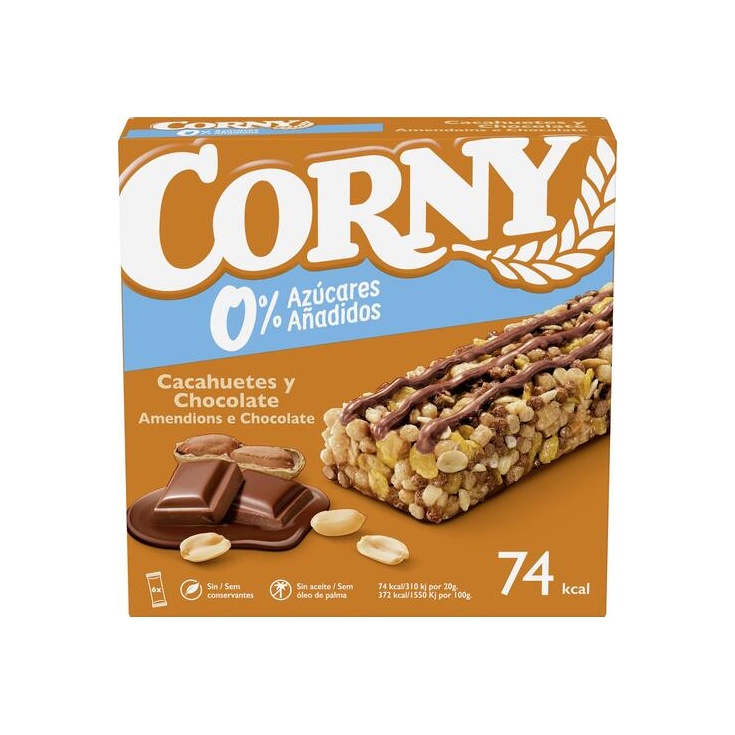Barrita de cereales con cacahuetes y chocolate 6 uds