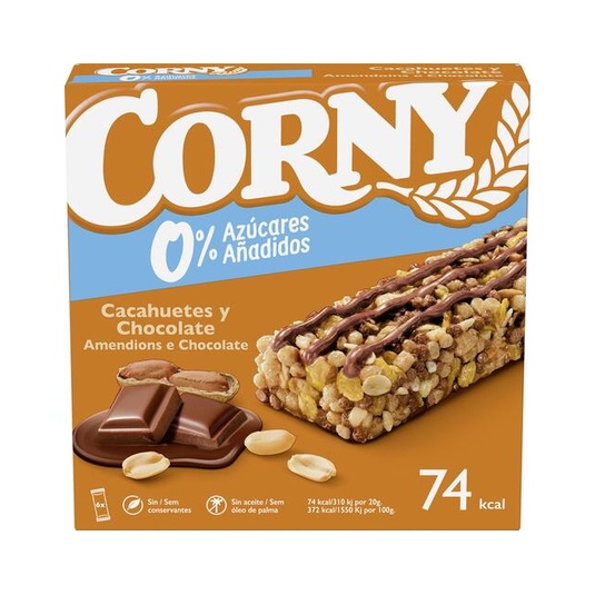 Barrita de cereales con cacahuetes y chocolate 6 uds