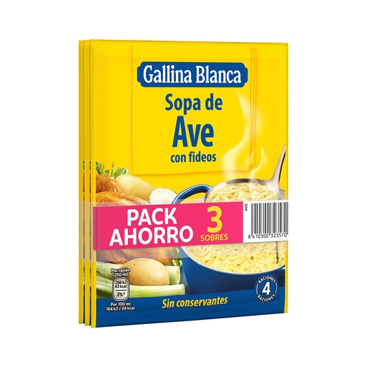 Sopa de ave con fideos formato ahorro pack 3