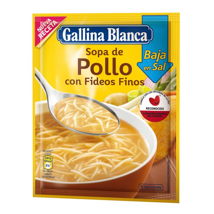 Sopa Pollo c/Fideos Finos Baja en Sal Gallina Blanca - 35g