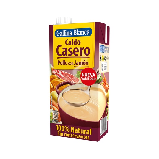 Caldo casero de pollo con jamón bajo en grasa sin gluten