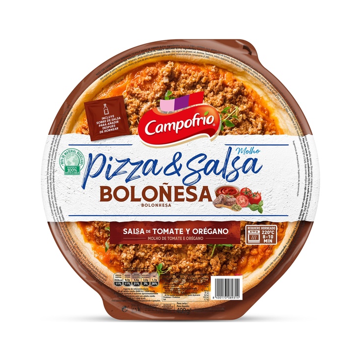 Pizza boloñesa con salsa de tomate y orégano