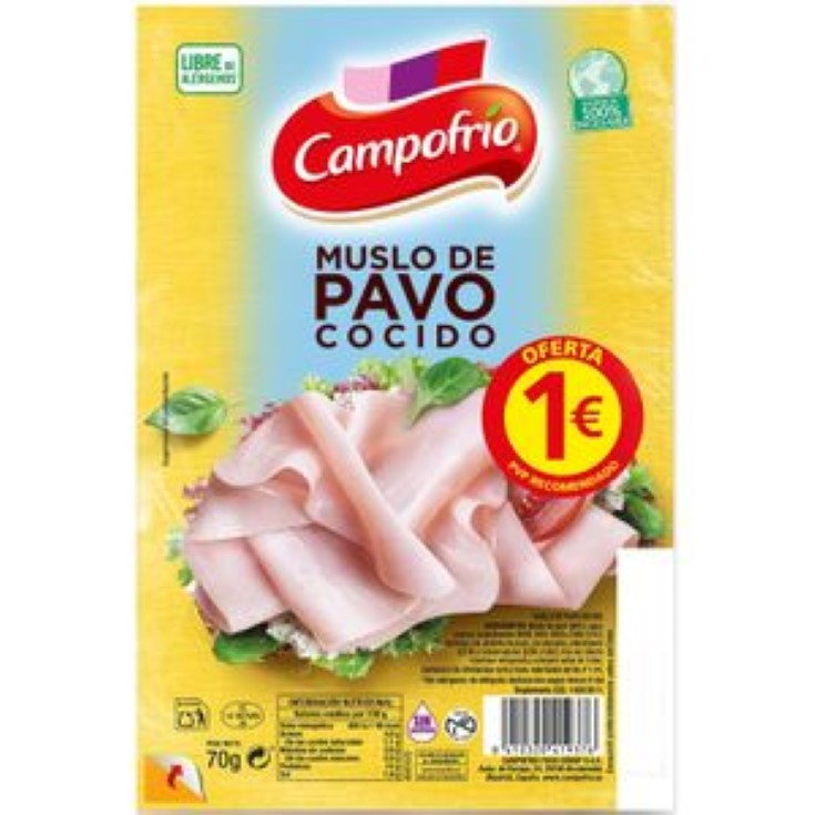 Lonchas de muslo de pavo cocido -70g