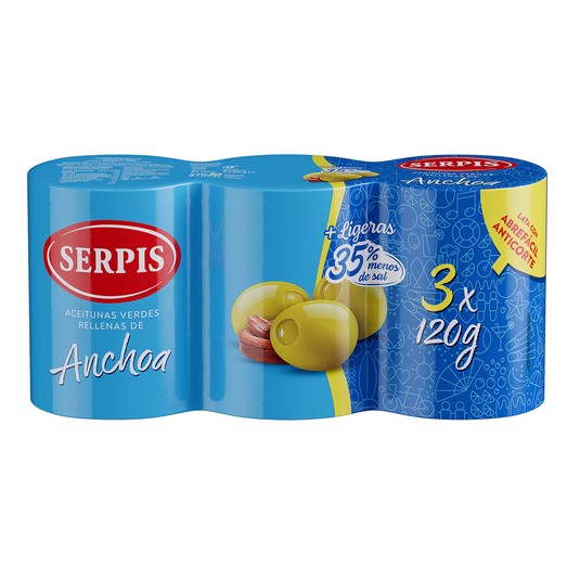 Aceitunas rellenas de anchoa ligera - Serpis - 3x50g