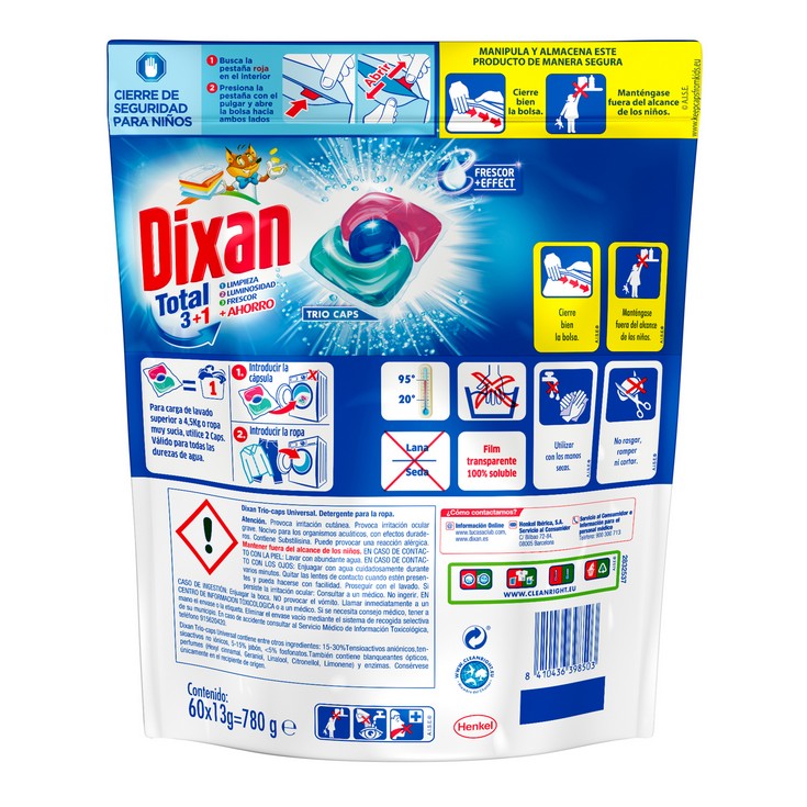 Detergente cápsulas trio - Dixan - 60 lavados