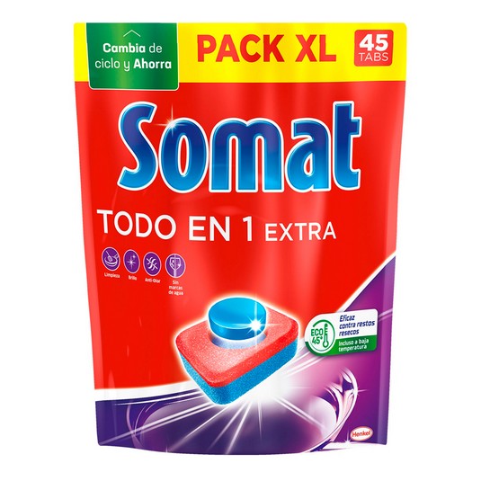 Detergente lavavajillas Todo en 1 - Somat - 45 uds