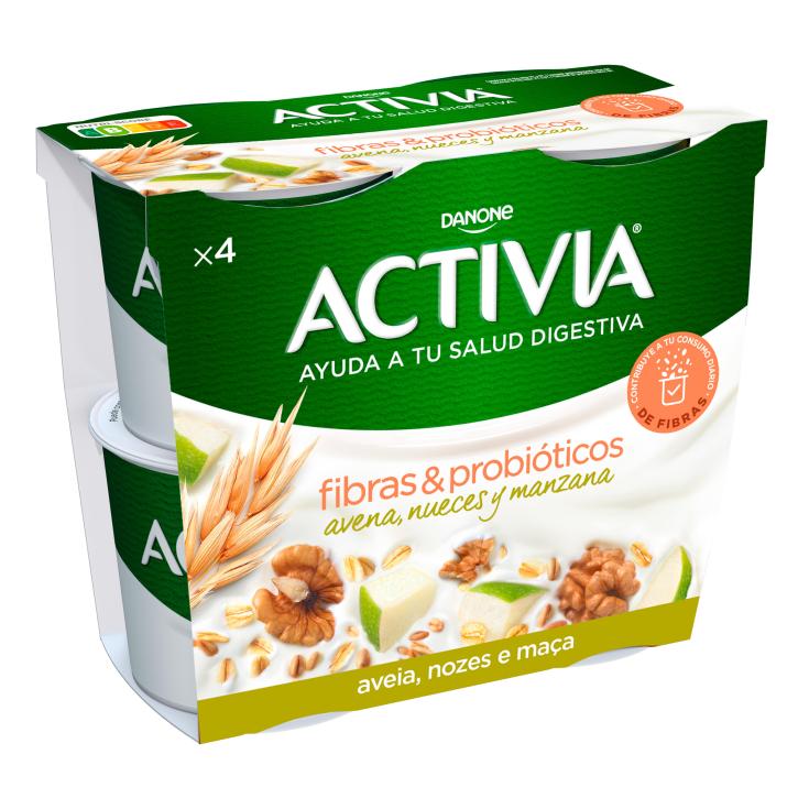 Fibras & Probióticos avena, nueces y manzana Activia 4x115g