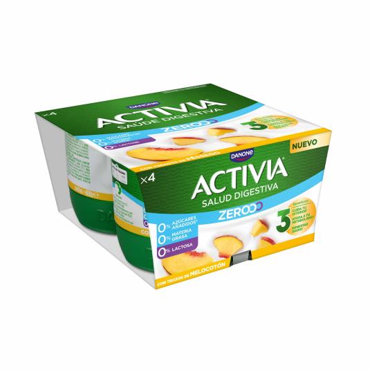 Yogur triple zero melocotón Activia - 4x120g