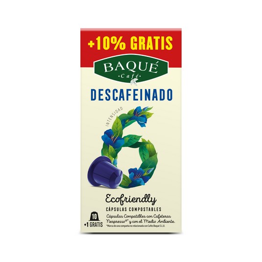 Café cápsulas descafeinado Baqué - 10 uds