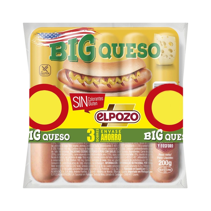 Salchichas cocidas de cerdo con queso sabor ahumado pack 3 Salchichas cocidas de cerdo con queso sabor ahumado pack 3