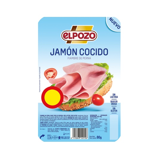 Jamón cocido loncha clásica bajo en grasa sin lactosa 75g+10