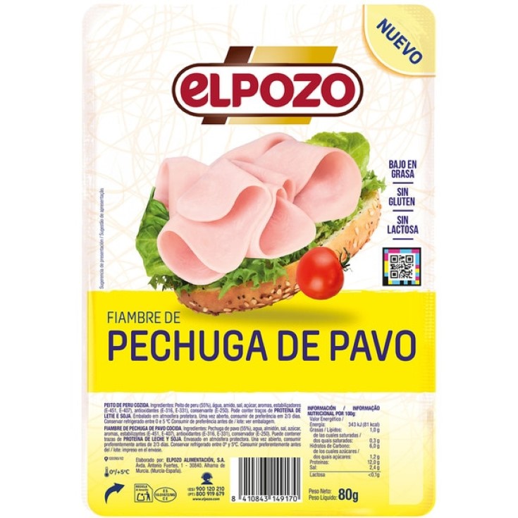 Pechuga de pavo bajo en grasas - 80g
