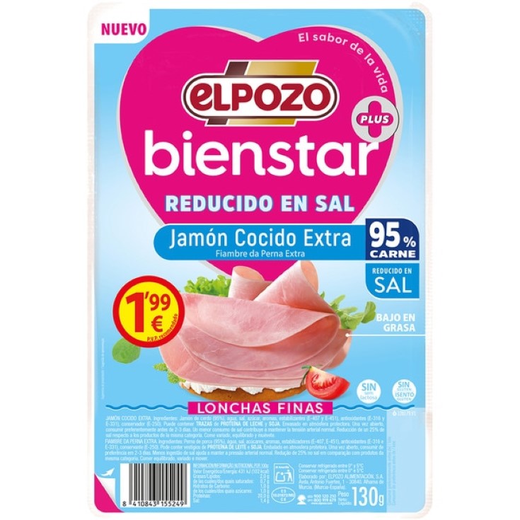 Jamón cocido reducido en sal El pozo - 130g Jamón cocido reducido en sal El pozo - 130g