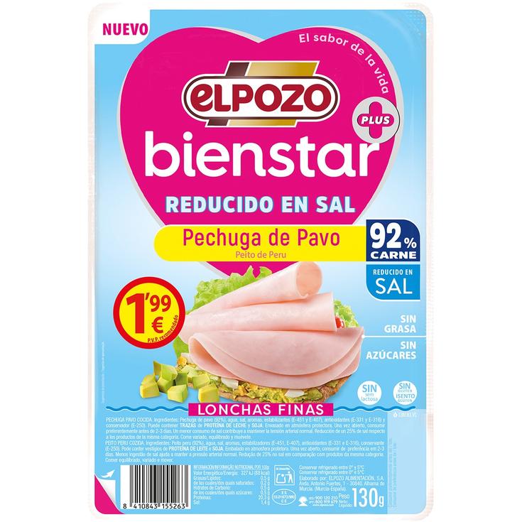 Pechuga de pavo bajo en grasa reducido en sal en lonchas 
