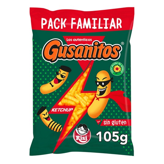 Snack de maíz Gusanitos sabor ketchup - Risi - 105g