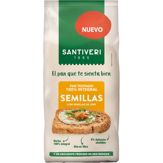Pan tostado integral dextrinado con semillas de lino - 200g