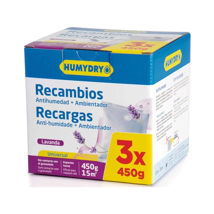 Recargas Desumidificador Lavanda HUMYDRY emb. 3 x 450 gr